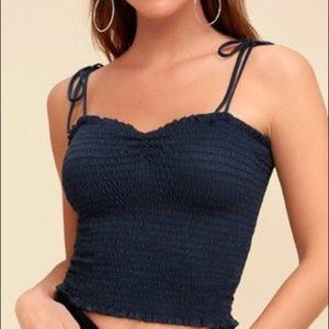 Lulus’s Dorrie Navy Smocked Crop Top